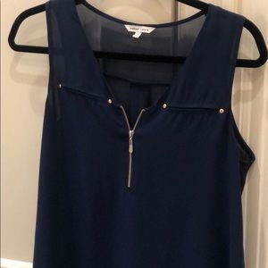 Navy hi-low sheen tank top blouse